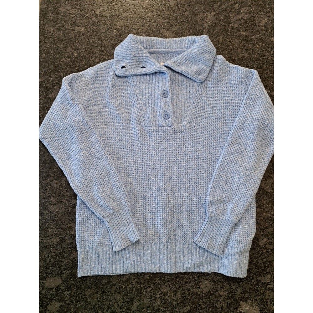 Aerie Women’s Oversized CozyUp Waffle Button Sweater Light Blue Size XXS